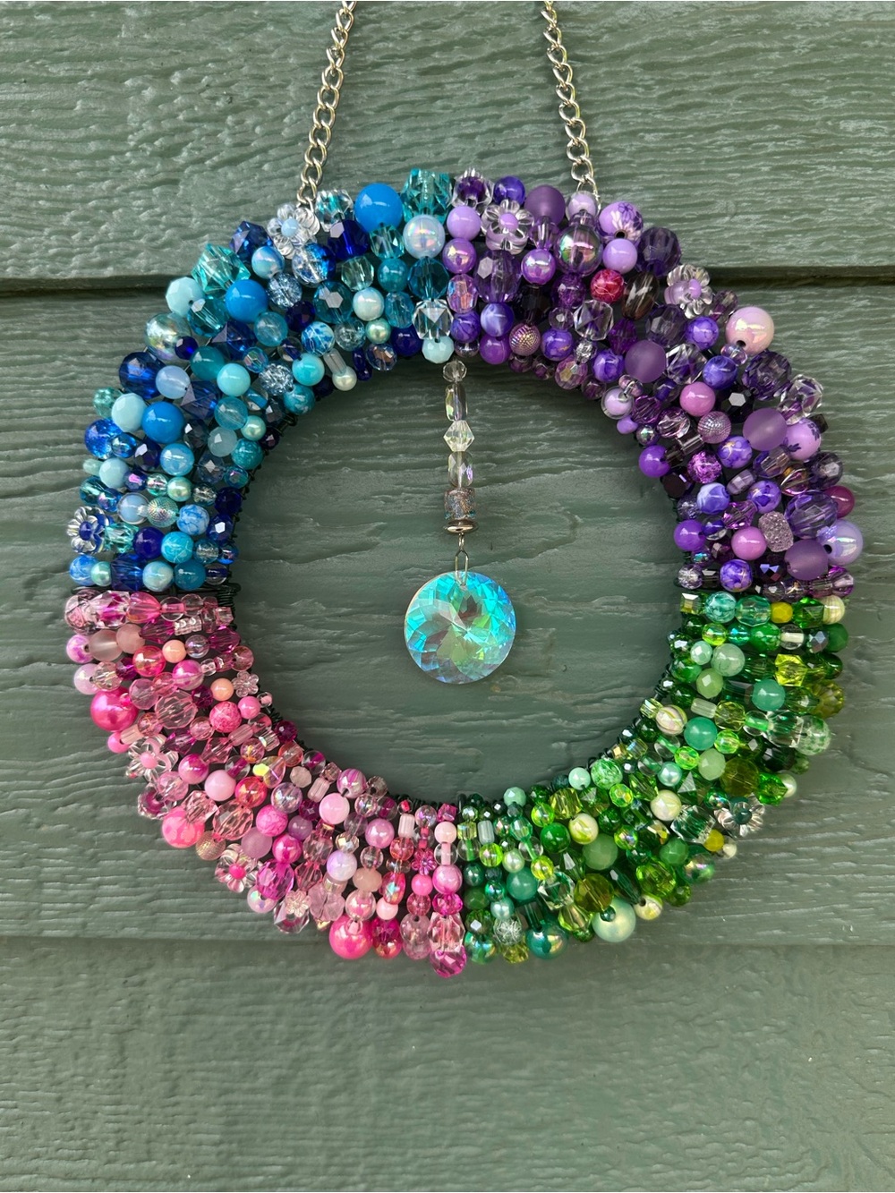 8 INCH Handmade Beaded Wreath Wall / window suncatcher.